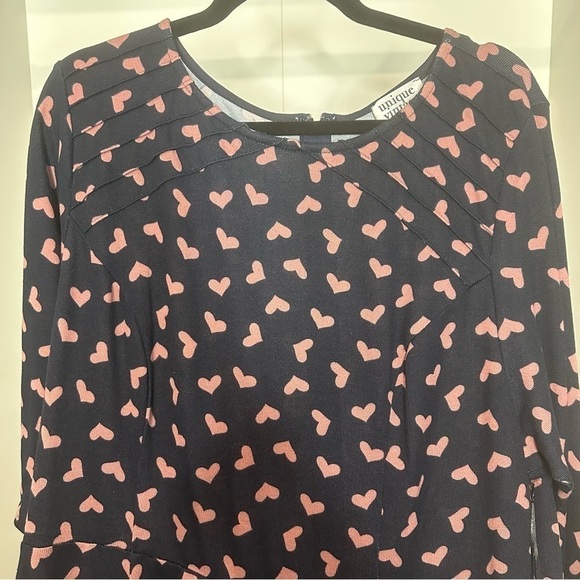 Unique Vintage Knit Navy Dress Pink Hearts Size 3x/20 Retro 50s Valentines Day - Picture 4 of 8